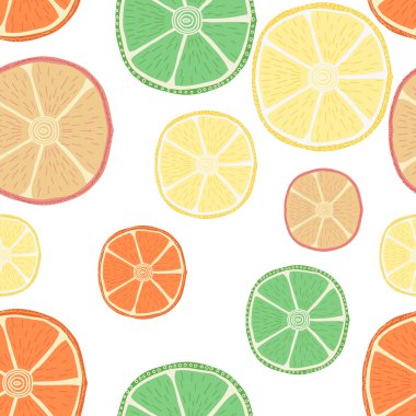 Taze narenciye. El çekilmiş seamless modeli ile güzel doodle kireç, limon, portakal ve greyfurt
