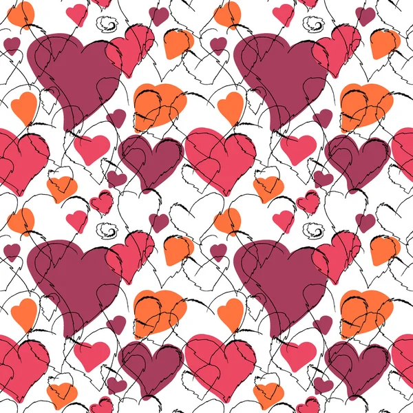 Seamless pattern with hand drawn textured hearts — Stock Vector