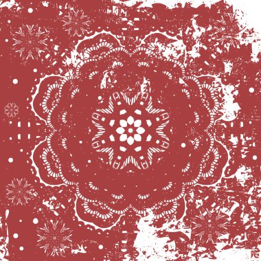 Abstract background with grunge texture and white snowflake, looks like frozen window. Beautiful snowflake ornament