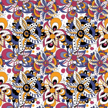 Sorunsuz çiçek desenli. Pek çok ayrıntı çiçeklerle doodle. Funky, çılgın ve psychedelic