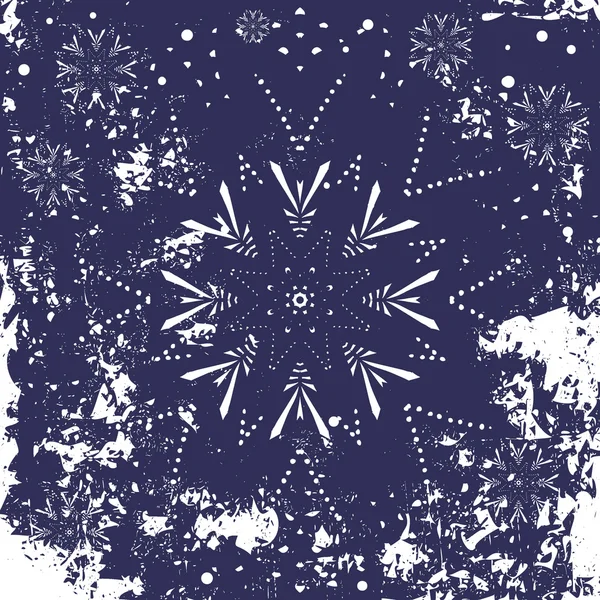 Abstract background with grunge texture and white snowflake, looks like frozen window. Beautiful snowflake ornament — Stock Vector