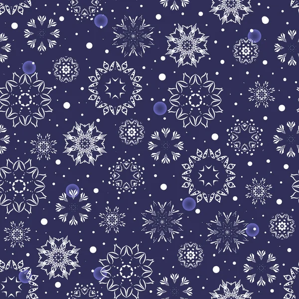 Varrat nélküli mintát gyönyörű hópelyheket. Téli dísz háttér — Stock Vector