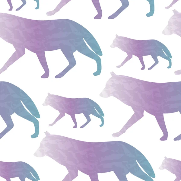 Seamles pattern with wild animal. Silhouettes of wolf, textured imitation of watercolor — Stock Vector