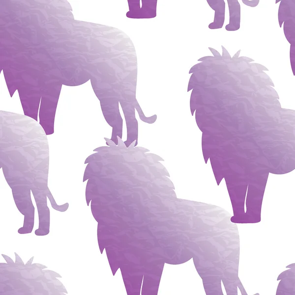 Seamless pattern with wild animal. Silhouette of lion, textured imitation of watercolor — Stock Vector