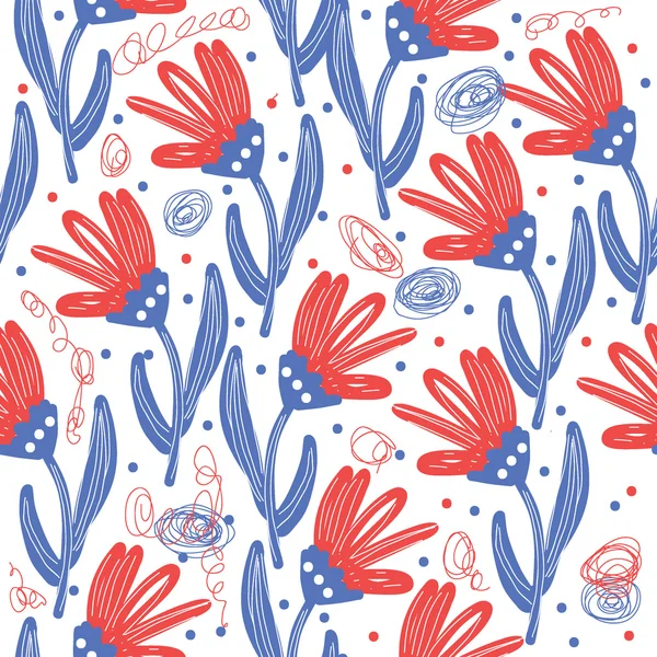 Folk blommig prydnad. Smidig texturerat mönster med minsta färger, doodle vackra blommor — Stock vektor