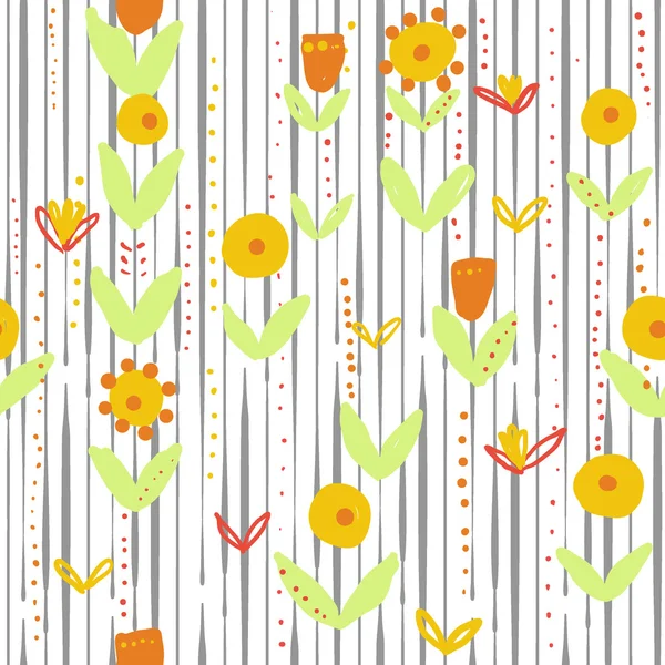 Nahtlose handgezeichnete Blumenmuster. botanischer Hintergrund mit volkstümlichem Motiv — Stockvektor