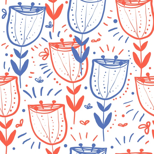 Dikişsiz el çekilmiş çiçek desenli. Halk motifi ile botanik arka plan