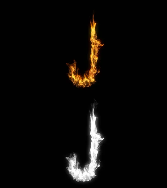 带有Alpha层的字母J着火的3D说明 — 图库照片