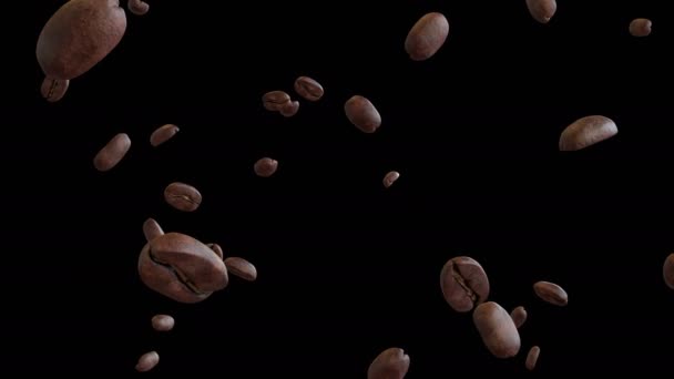 アルファ層とコーヒー豆の流れの3Dアニメーション — ストック動画