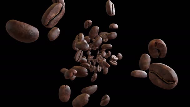 Animazione Flusso Chicchi Caffè Con Strato Alfa — Video Stock