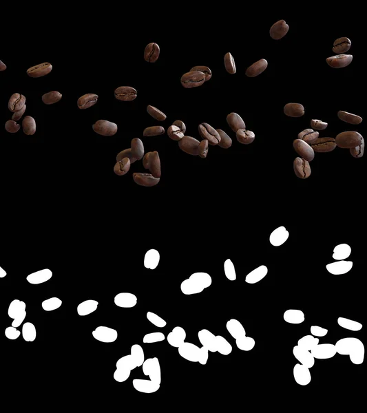 Illustrazione Flusso Chicchi Caffè Con Strato Alfa — Foto Stock