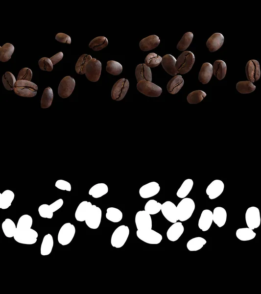 Illustrazione Flusso Chicchi Caffè Con Strato Alfa — Foto Stock