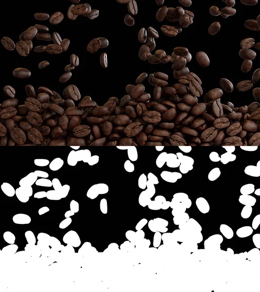 Illustrazione Flusso Chicchi Caffè Con Strato Alfa — Foto Stock