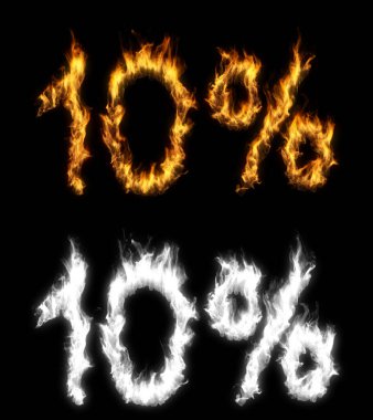 3D illustration of number percent text discount sale on fire with alpha layer clipart