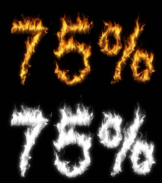 3D illustration of number percent text discount sale on fire with alpha layer