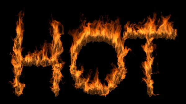 3D illustration of word hot text on fire with alpha layer