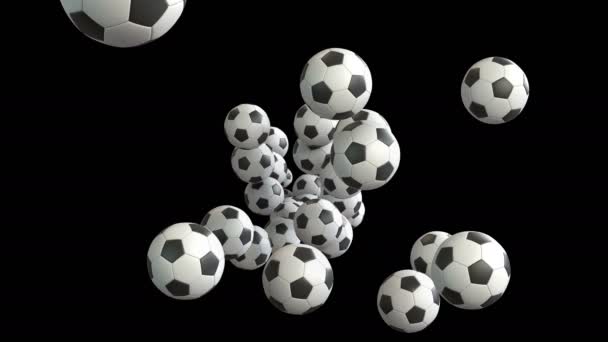 アルファ層とサッカーボールの流れの3Dアニメーション — ストック動画