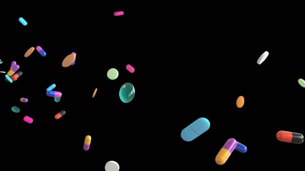 Animação Pílulas Medicina Fluir Com Camada Alfa — Vídeo de Stock