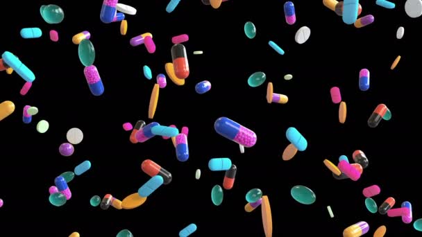 Animáció Gyógyszer Tabletták Áramlását Alfa Réteg — Stock videók
