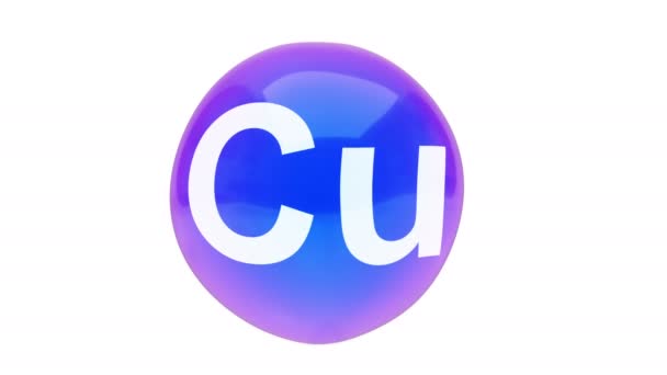 アルファ層と白い背景に浮かぶ泡球鉱物Cuの3Dアニメーション — ストック動画