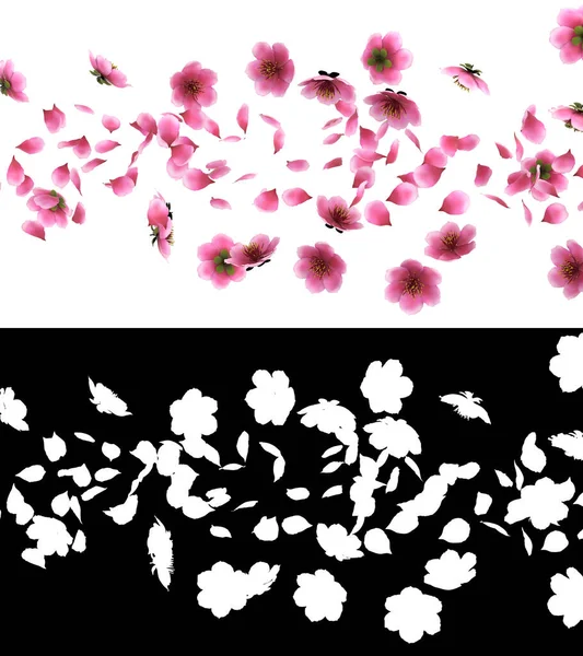 层的粉色樱桃花花瓣的三维图解 — 图库照片