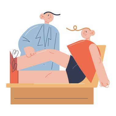 Genç doktor, ameliyattan sonra hastaların bacaklarını geriyor.