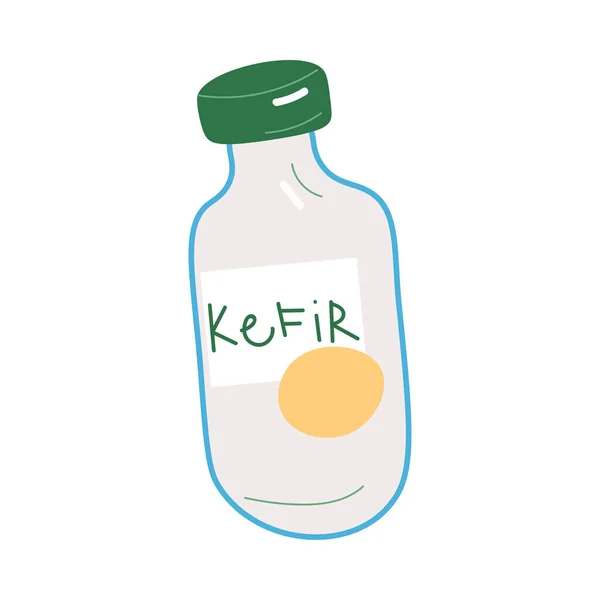 Kefir da latte sano in bottiglia contenente probiotici per una buona microflora nello stomaco — Vettoriale Stock