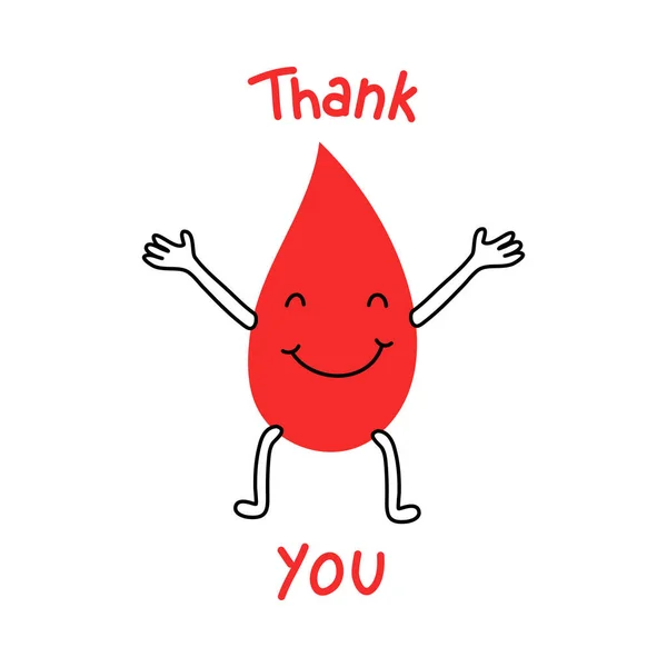 Glücklicher Blutstropfen für Spende und Schriftzug Danke — Stockvektor