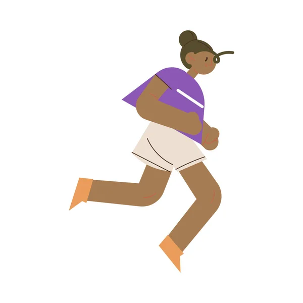 Νεαρή μαύρη αθλήτρια αθλήτρια που τρέχει και προσπαθεί να κερδίσει στο διαγωνισμό — Διανυσματικό Αρχείο