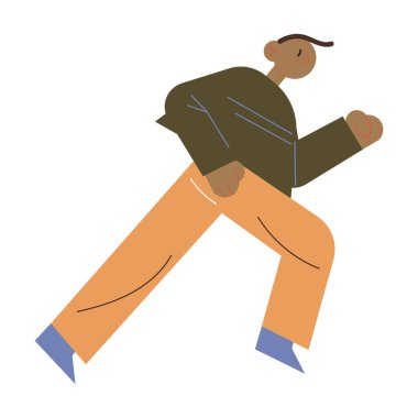 Günlük kıyafetlerle koşan ve yarışmayı kazanmaya çalışan bir erkek sporcu.