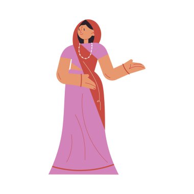 Geleneksel mor sari elbise giyen Hintli kadın.
