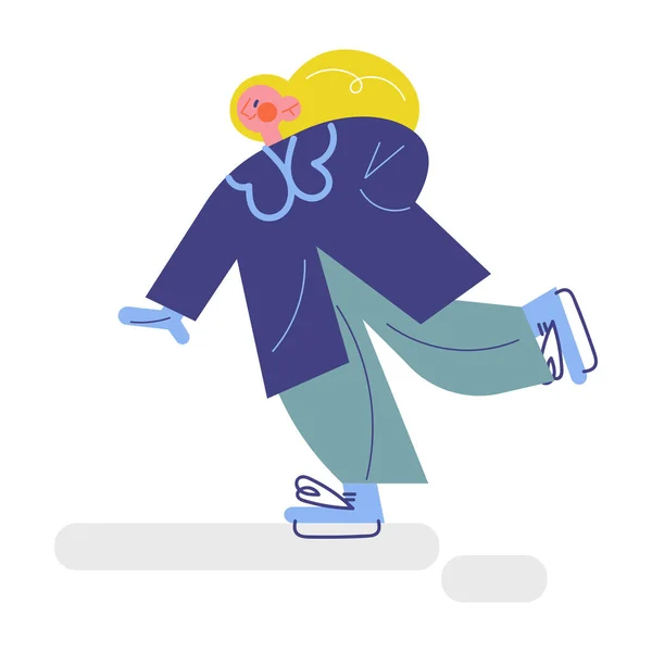 Jeune fille blonde heureuse en vêtements chauds patinant sur la patinoire — Image vectorielle