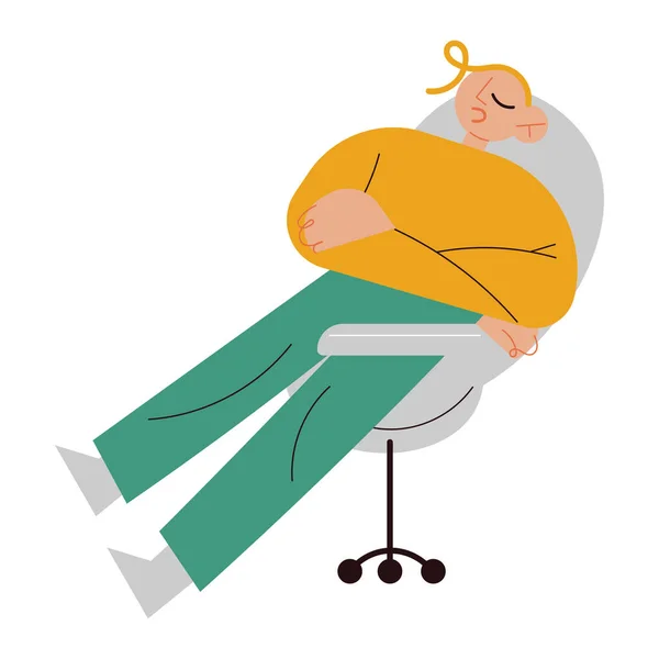 Schlafender Mann sitzt im Bürostuhl und schläft während des Arbeitstages — Stockvektor