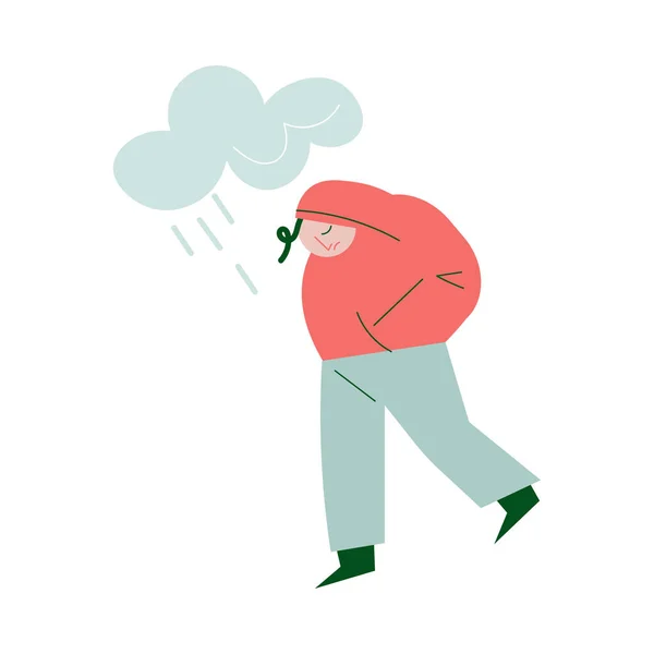 Sad teenager walking on rain and suffering from misunderstanding with parent — Stock Vector