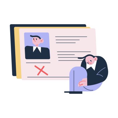 İşsiz bir adam oturuyor ve iş başvurusu reddedildiği için acı çekiyor.