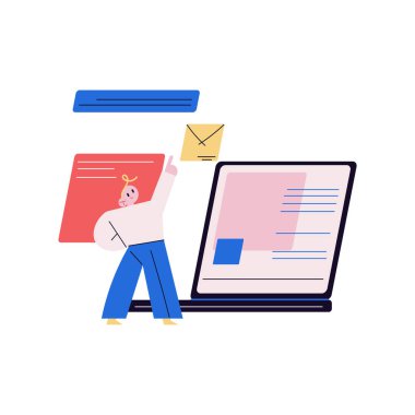 Genç programcı web kodlarıyla çalışıyor ve e-posta gönderiyor.