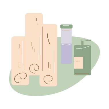 Cilt bakımı için organik kozmetik ürünleri ve taze pamuklu havlular.