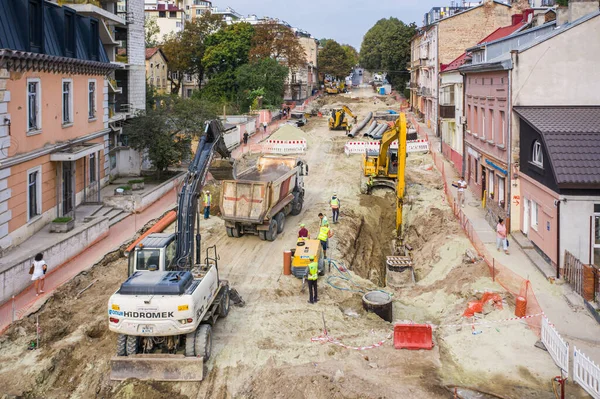 Lviv Ucrânia Novembro 2020 Reparos Rodoviários Shevchenko Str Lviv Ucrânia — Fotografia de Stock