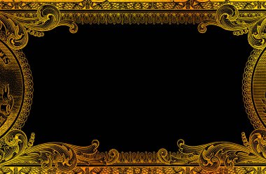 Altın desenli, içi boş orta kesimli bir Amerikan doları sınırı. Ters çevirme, negatif resim