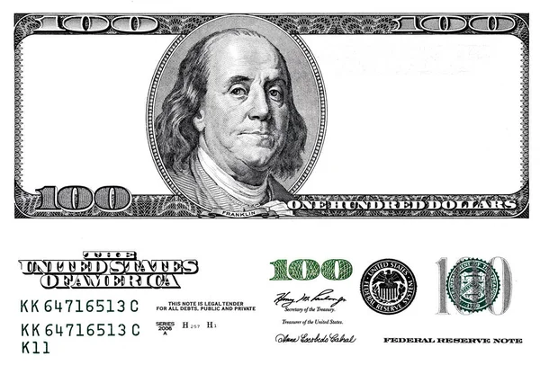 Банкнота 100 Долларов Элементы Дизайна Белом Фоне — стоковое фото