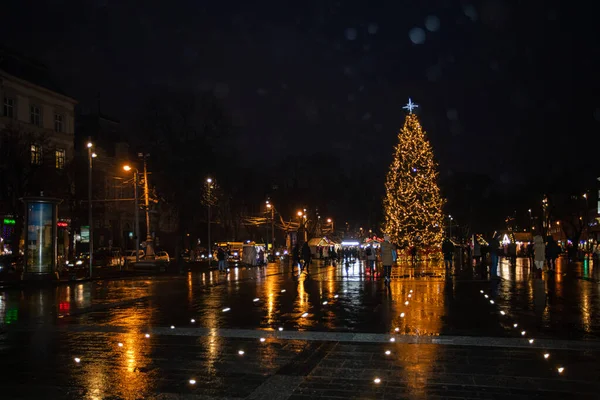 Julgran 2021 Nära Lviv Operahus — Stockfoto