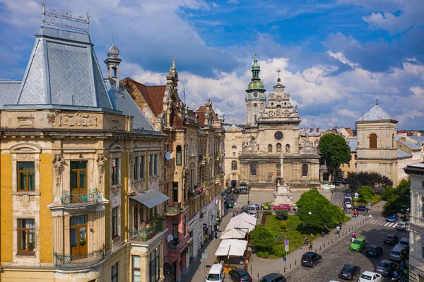 Lviv Ukraine August 2020 Aerial View Bernardine Church Lviv Drone — Stock Photo, Image