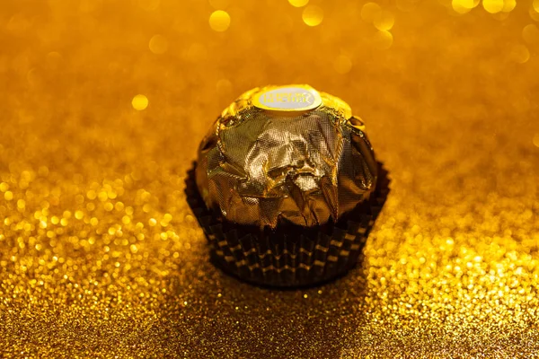 Italy January 2020 Isolated Ferrero Rocher Premium Chocolate Golden Glitter Royalty Free Stock Images