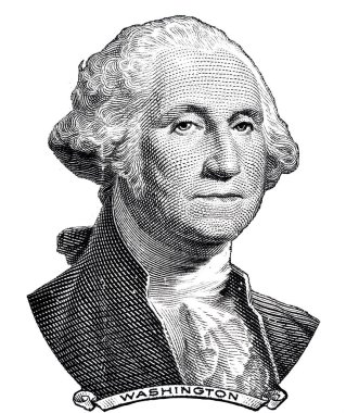 George Washington 1 dolarlık banknotta kesinti yaptı. Tasarım amacıyla beyaz arka planda izole edildi.