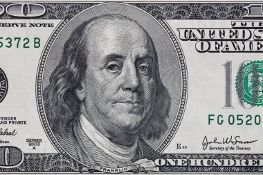 Tasarım amaçlı eski 100 dolarlık banknotun bir parçası.