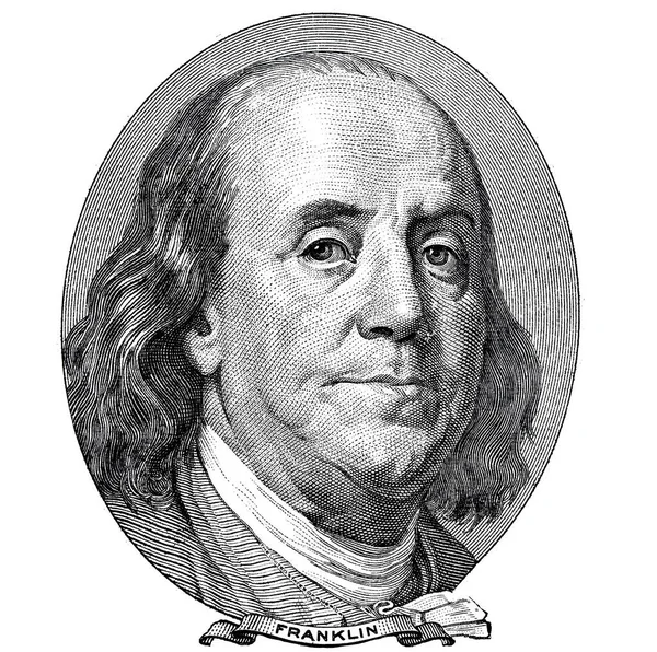 Benjamin Franklin Schnitt Auf Alte 100 Dollar Banknote Isoliert Auf — Stockfoto