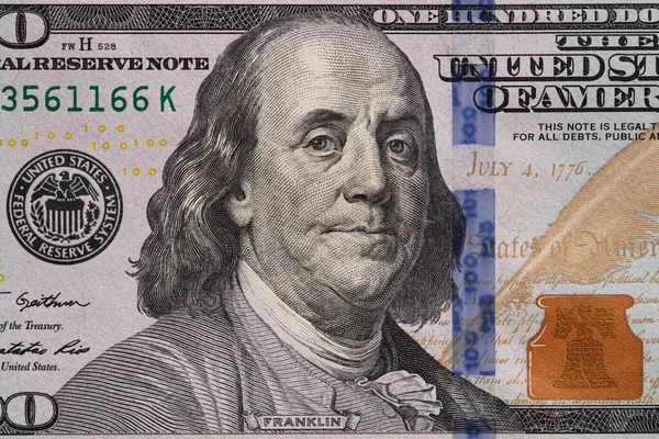 Fragment Nowego Banknotu 100 Dolarowego Celów Projektowych — Zdjęcie stockowe