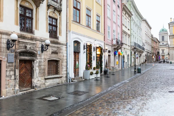 Lviv Ukraine January 2021 Empty Lviv Streets Covid Quarantine Market — Stock Photo, Image