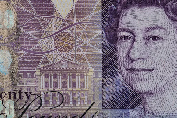 Zbliżenie Banknotu Nominale Funtów Szterlingów Celów Projektowych — Zdjęcie stockowe