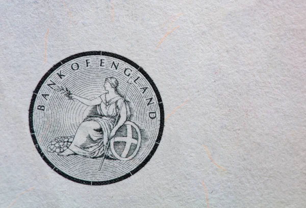 Знак Банка Англии Вырезан Банкноте Фунтов Стерлингов Дизайнерских Целей — стоковое фото